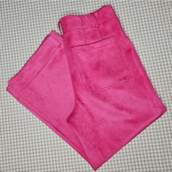 Bagatelle Funky Boho Pink Peacock Velour Wide Leg Cropped Zip Front Pants - Picture 13 of 13